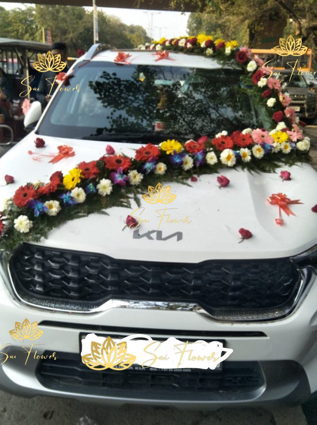 Full Wedding Car Decoration with Fresh Mixed Flowers | Luxury Marriage Car Décor – Sai Flower