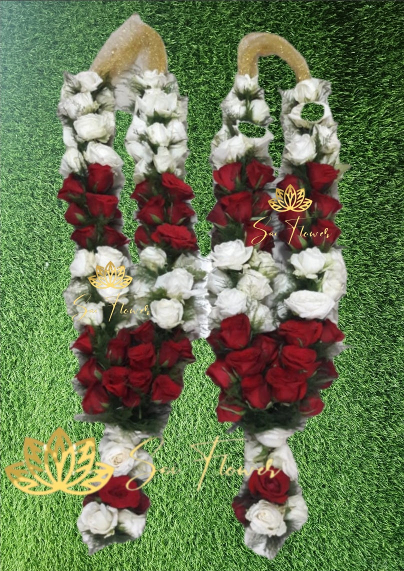 Classic Red & White Rose Wedding Garland – Sai Flower