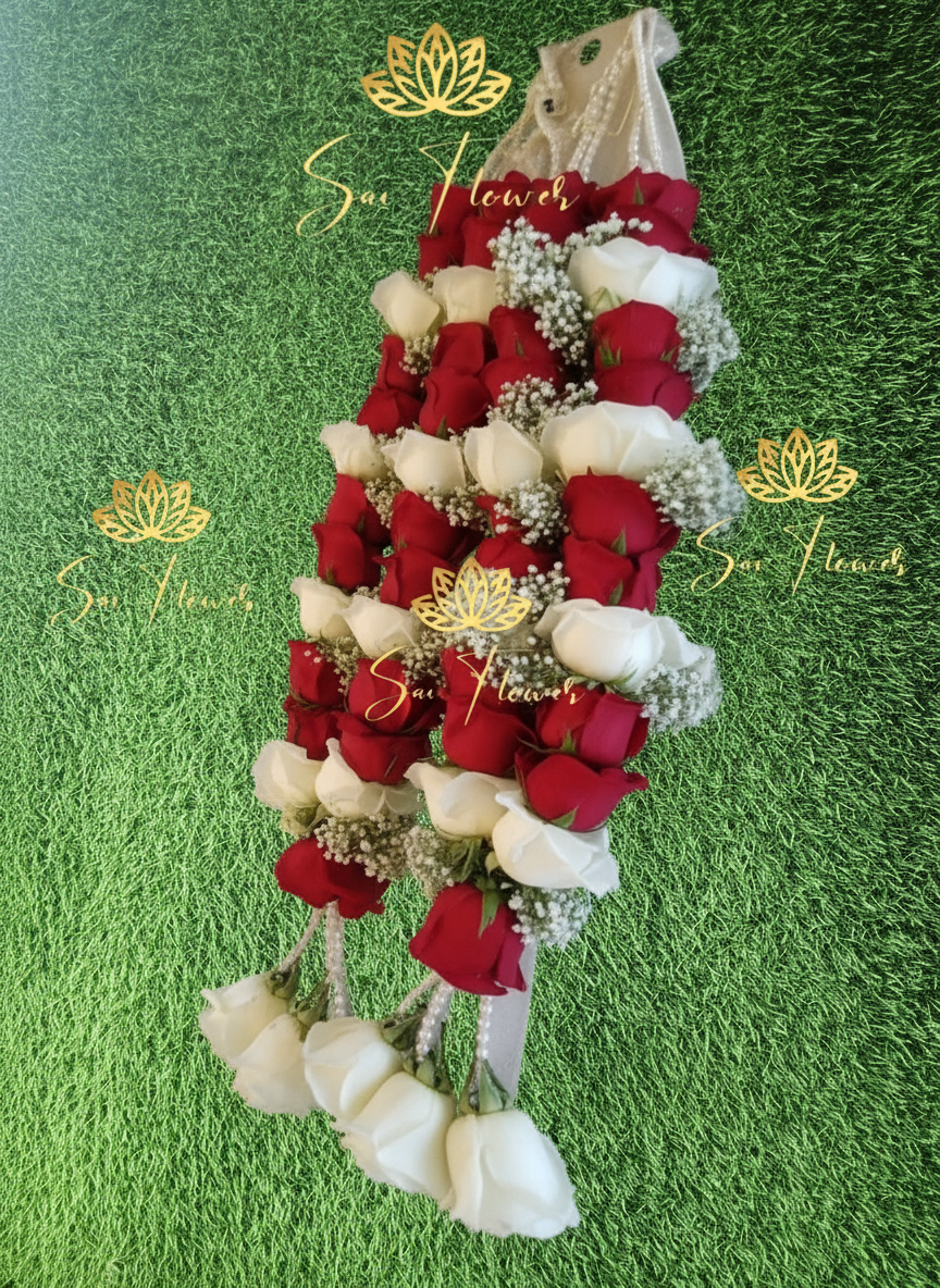 Red & White Rose Wedding Garland – Sai Flower
