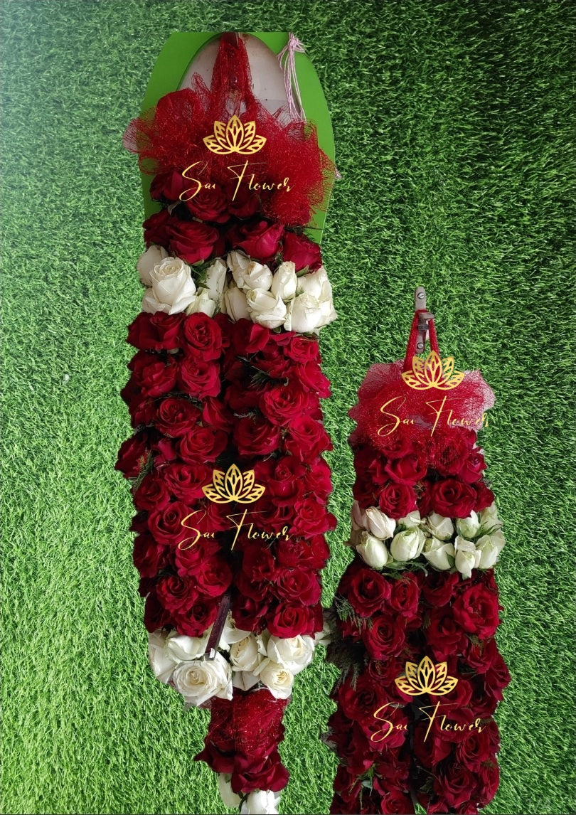 White & Red Royal Rose Wedding Garland – Sai Flower