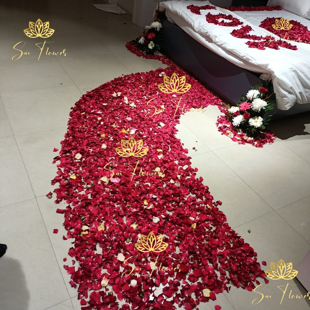Romantic Red Rose Bed Decoration | Fresh Flower Wedding Night & Anniversary Setup by SaiFlower