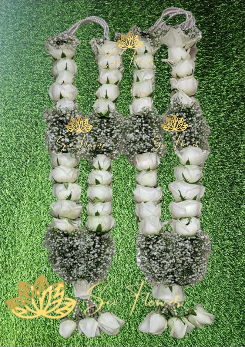 Classic White Rose & Baby's Breath Varmala | Elegant Wedding Jaimala