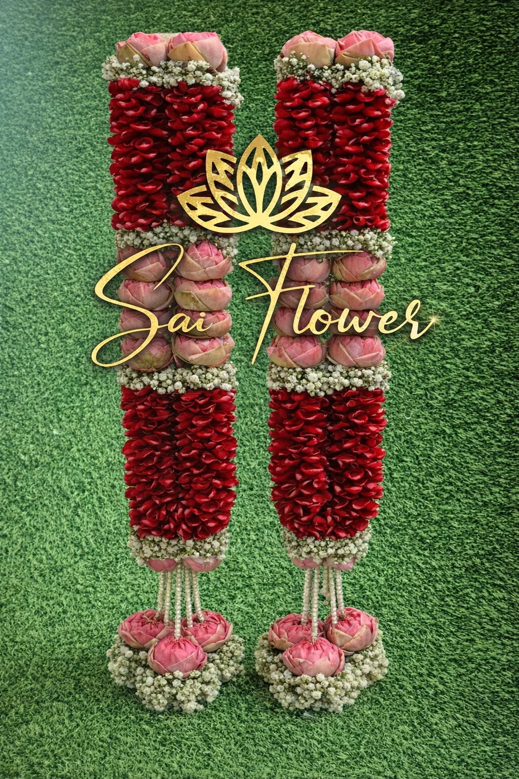 Premium Red Rose Petal & Pink Lotus Varmala | Luxury Indian Wedding Jaimala gallery