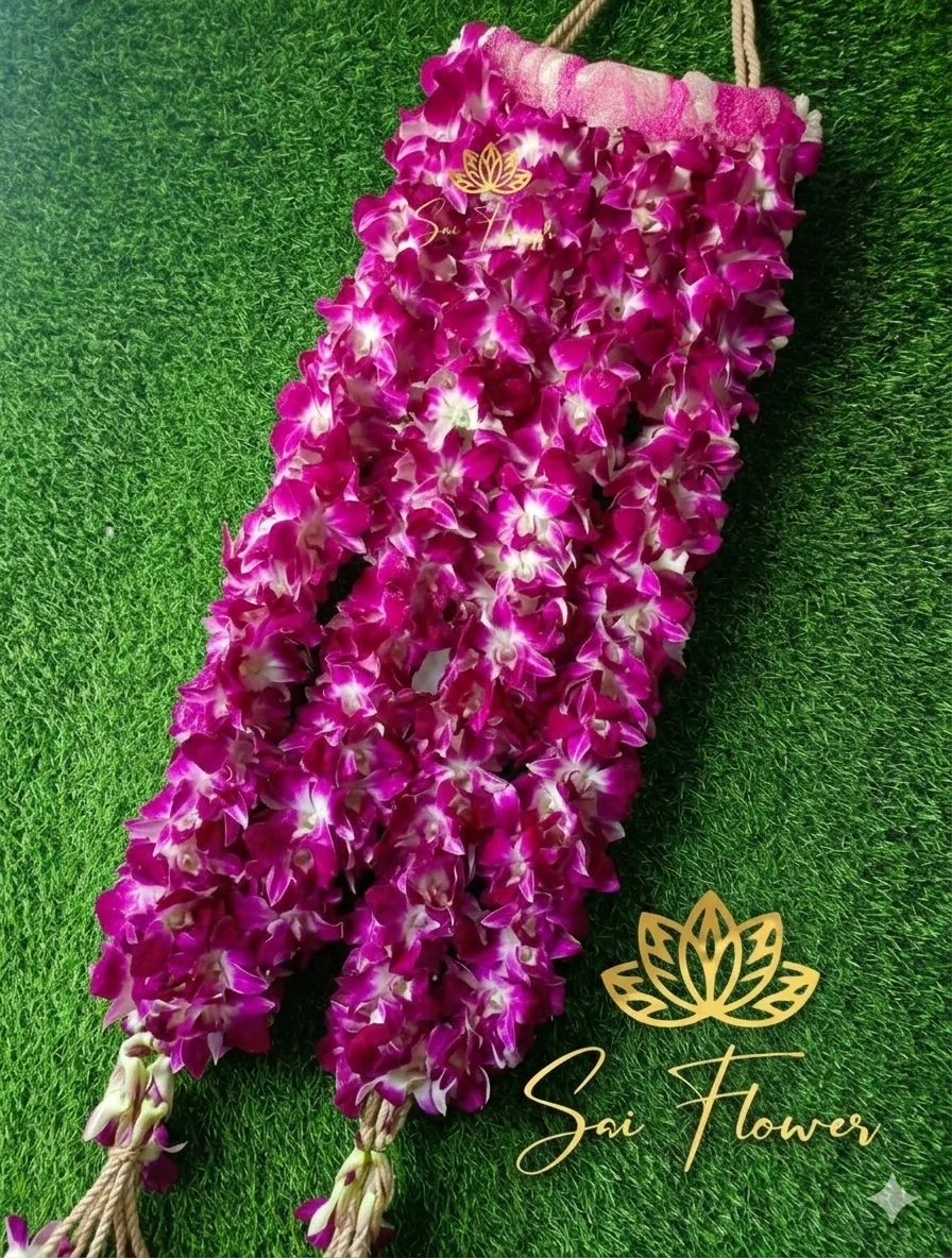 Premium Magenta Pink Orchid Varmala | Fresh Wedding Jaimala gallery