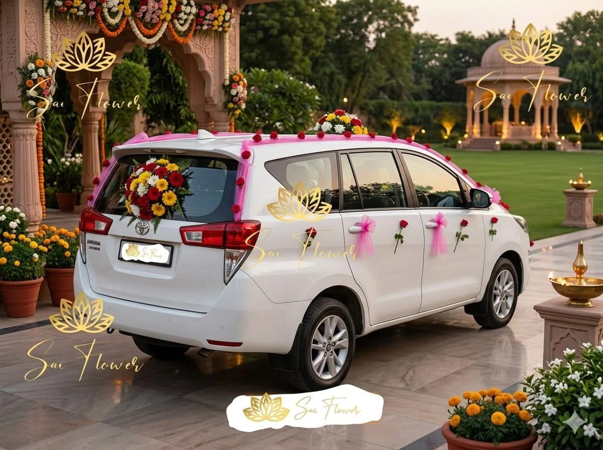 Premium Toyota Innova Crysta Wedding Car Flower Decoration – Sai Flower Delhi gallery