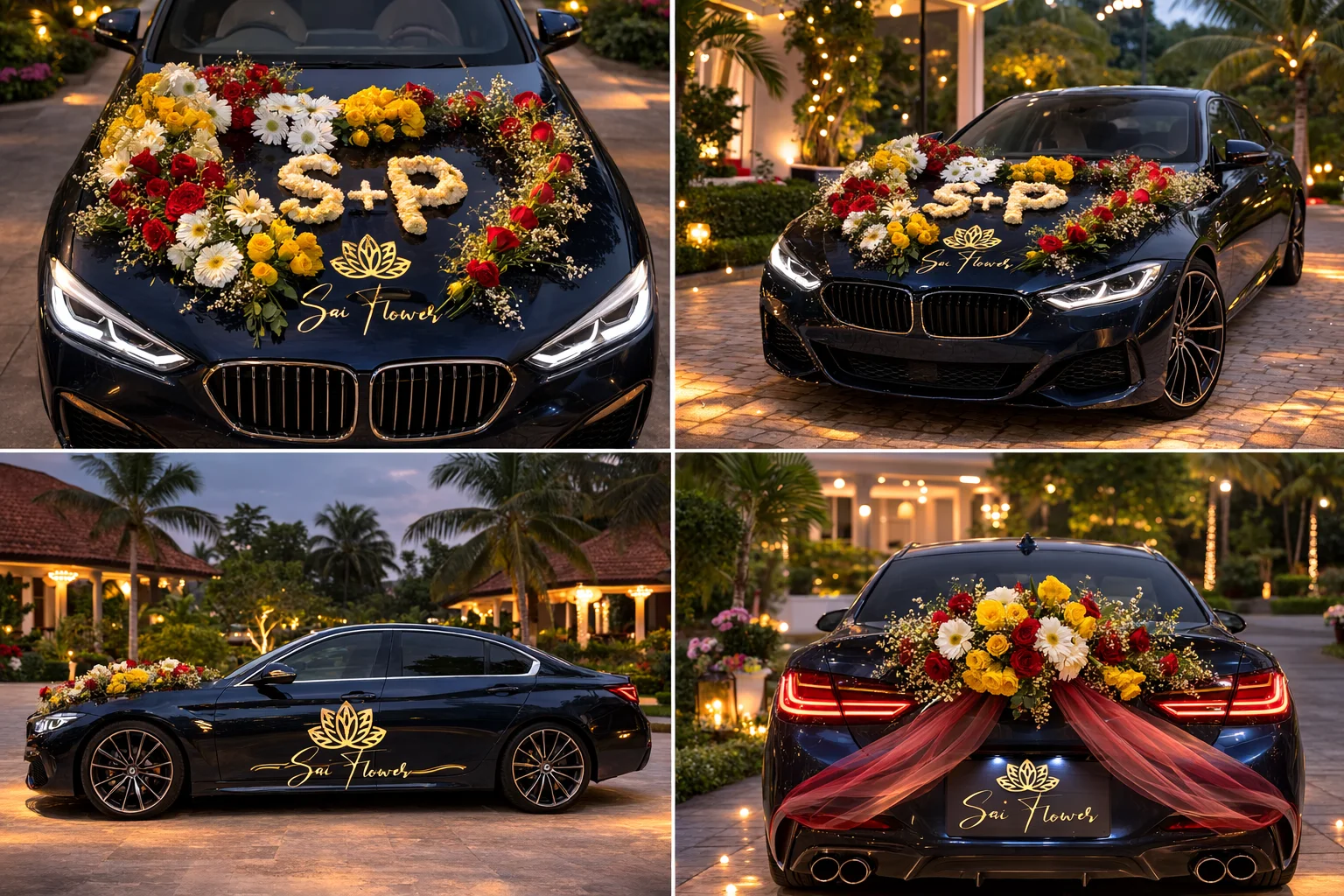 Custom Heart-Shaped Wedding Car Flower Decoration with Initials - Sai Flower gallery