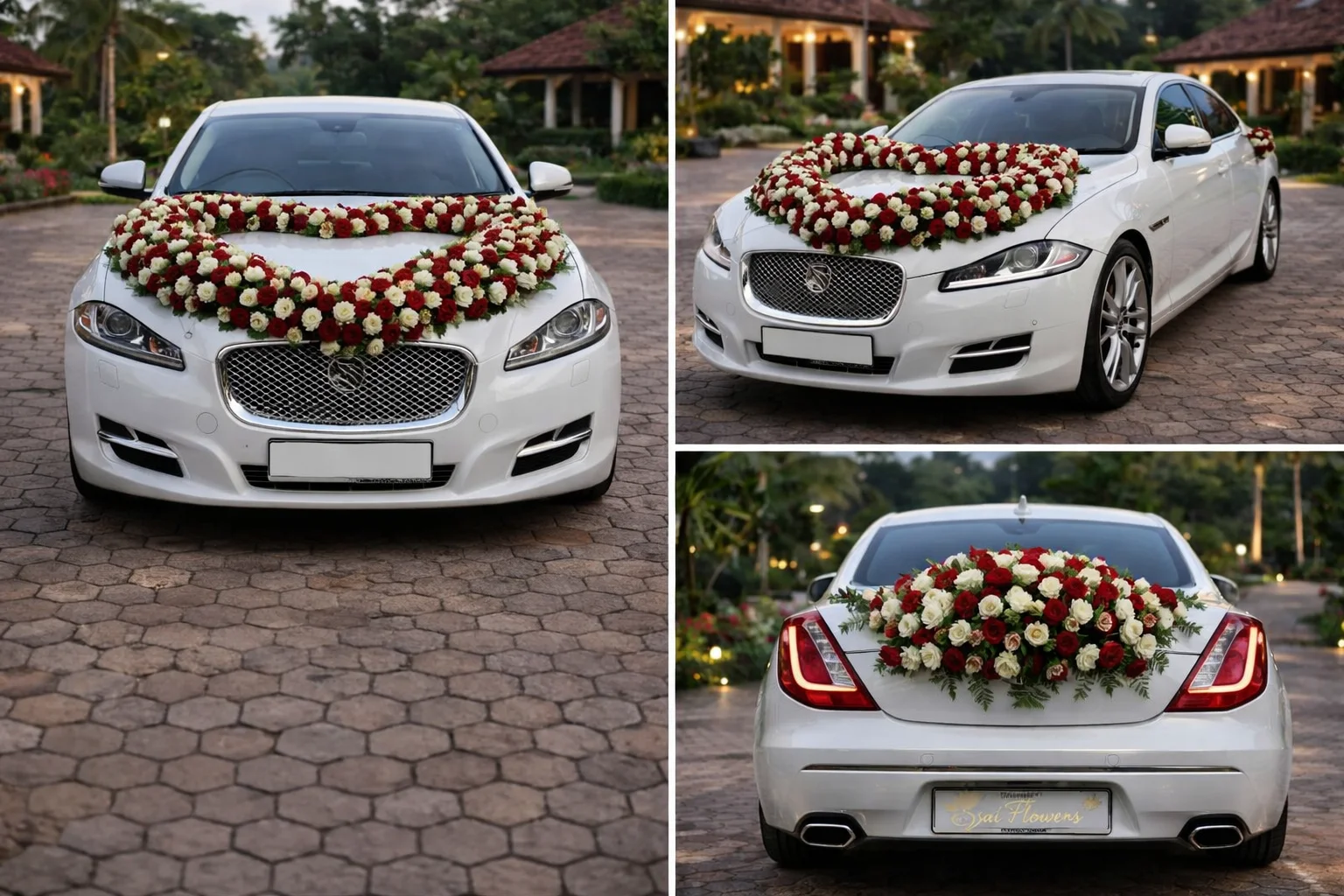 Exquisite Red and White Rose Heart Car Decoration for Weddings gallery