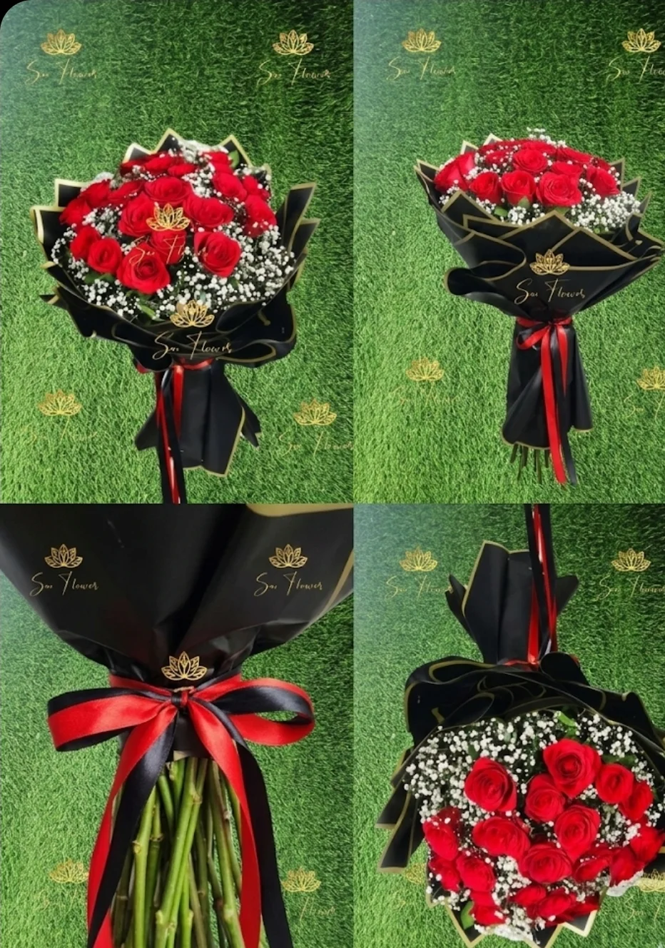 Premium Red Rose Bouquet with Baby’s Breath in Luxury Black Wrap | Romantic Flowers Delhi gallery