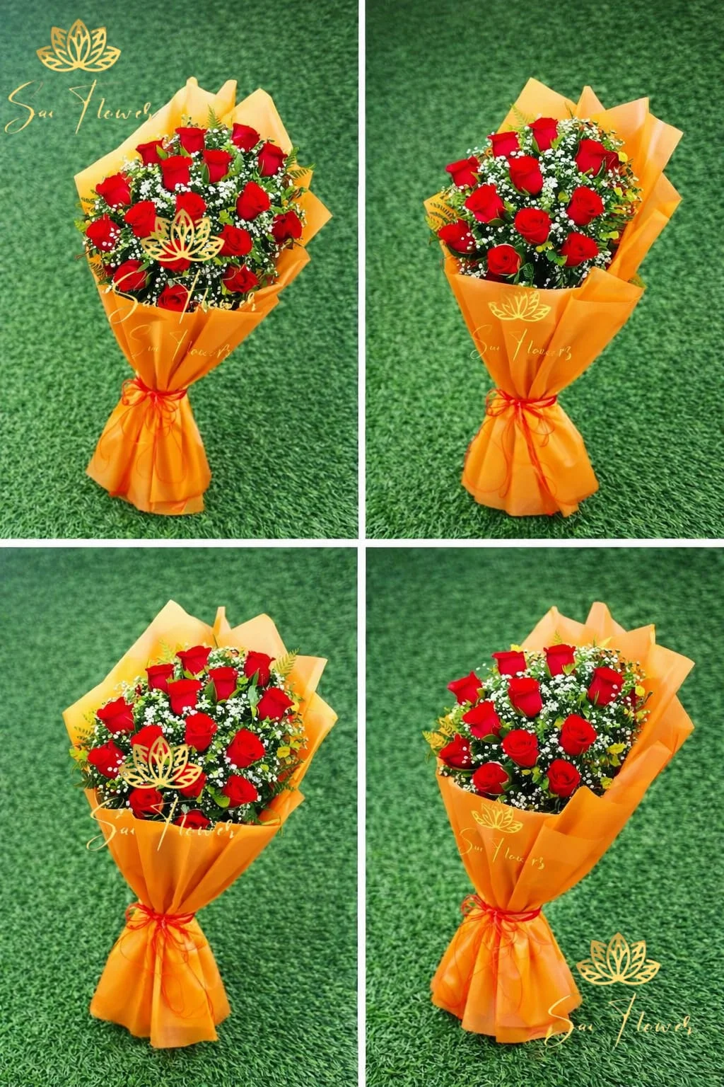 Premium Red Rose Bouquet in Signature Gold Wrap - Luxury 18-Stem Arrangement gallery