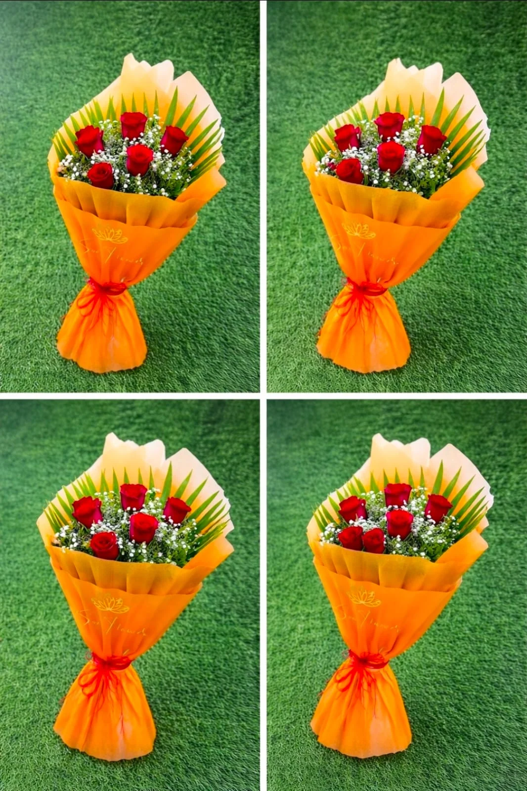 Elegant 6 Red Rose Petite Bouquet - Gold Designer Wrap gallery