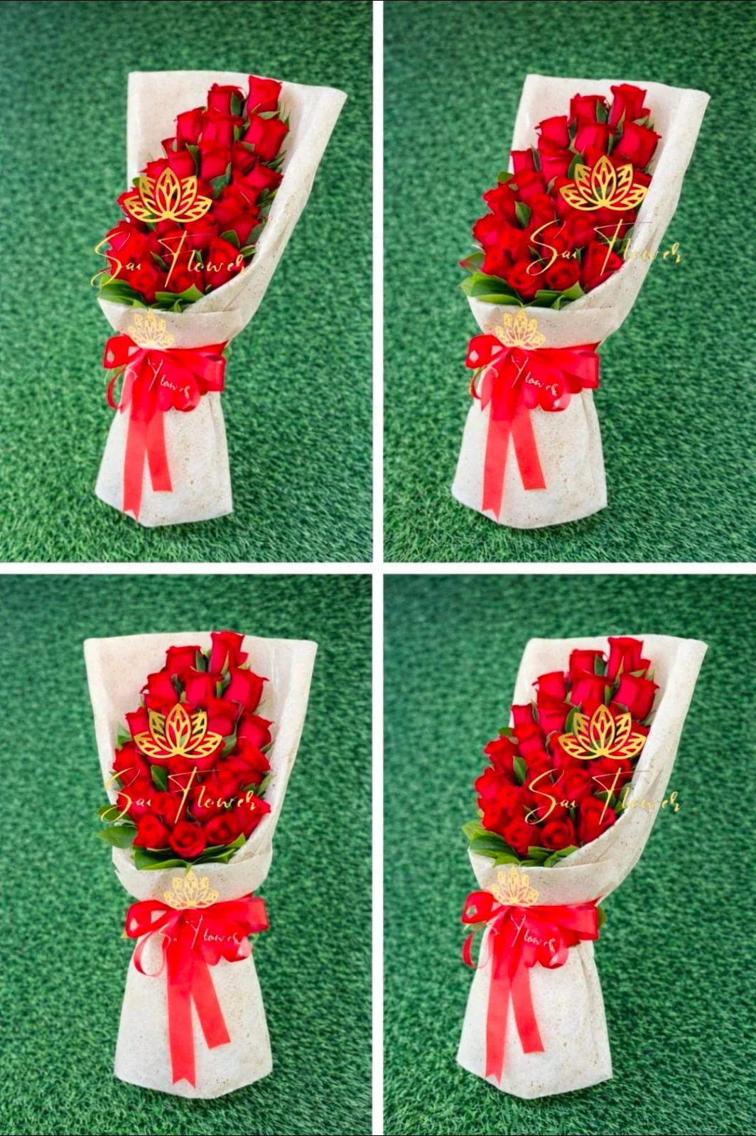 Grand Tiered 24 Red Rose Bouquet in Luxe Cream Texture Wrap gallery