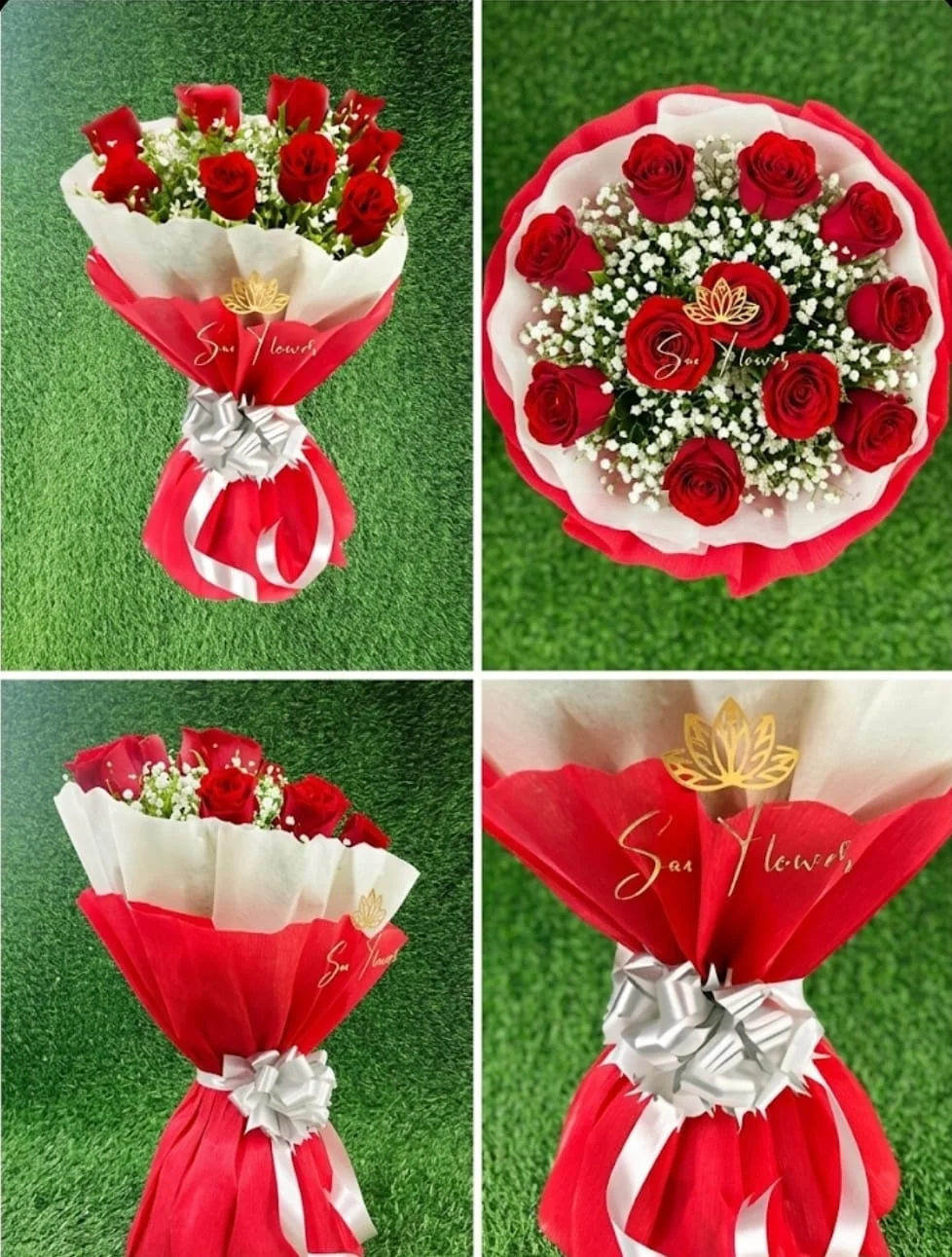 Chic 8 Red Rose Bouquet in Contrast Crimson & White Wrap gallery