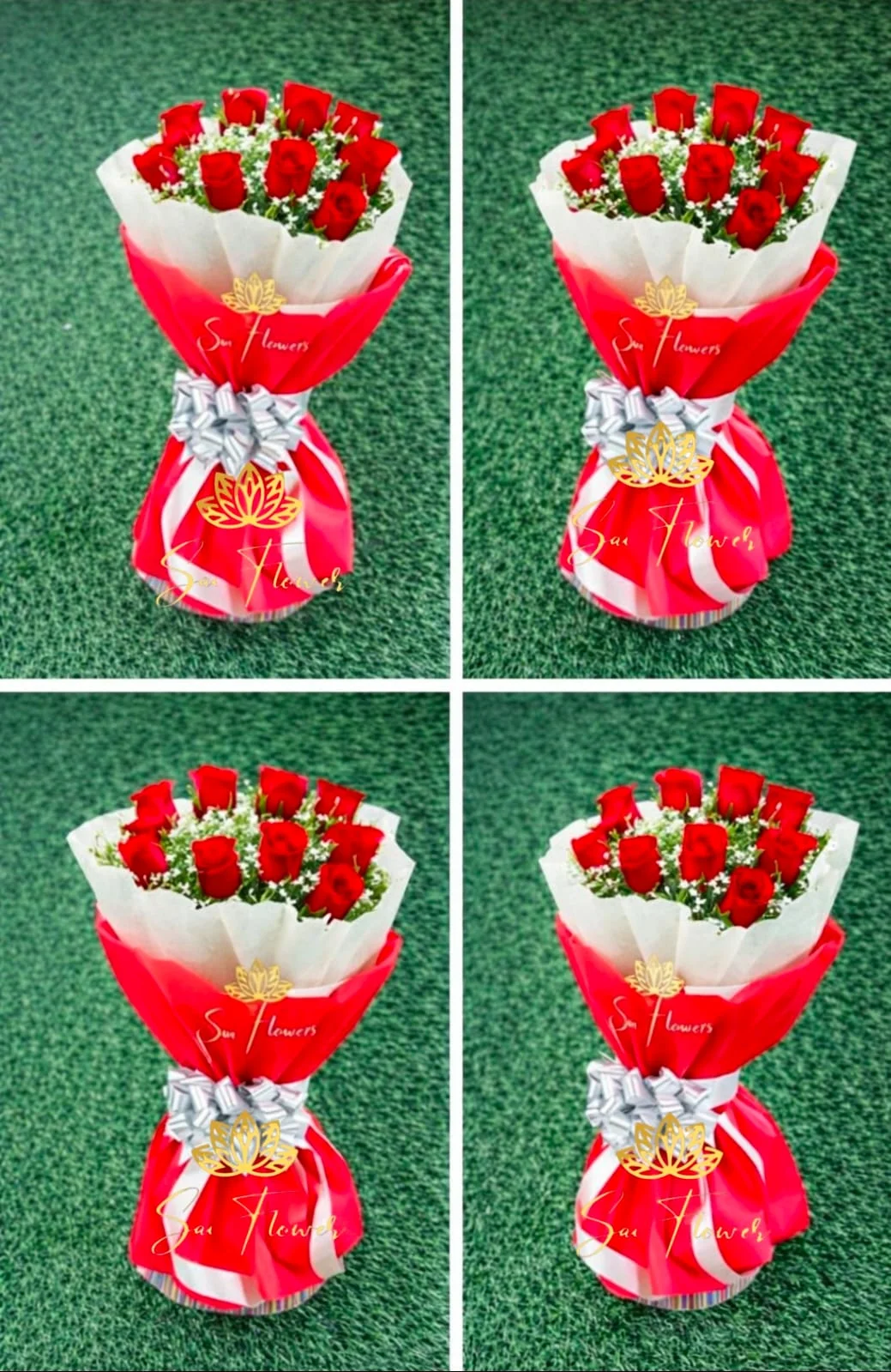 Chic 8 Red Rose Bouquet in Contrast Crimson & White Wrap gallery