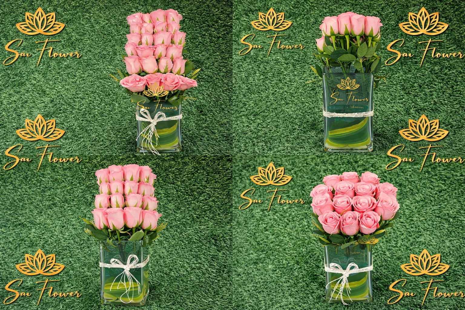Luxury Pink Rose Bouquet in Glass Vase – 20 Fresh Pink Roses Arrangement by Sai Flower gallery