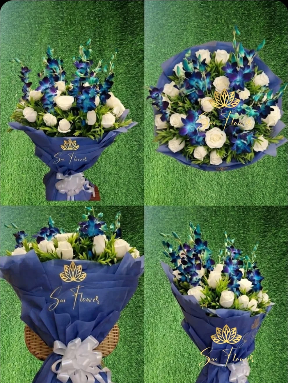 Luxury Blue Orchid & White Rose Bouquet – Premium Exotic Flower Arrangement by Sai Flower gallery