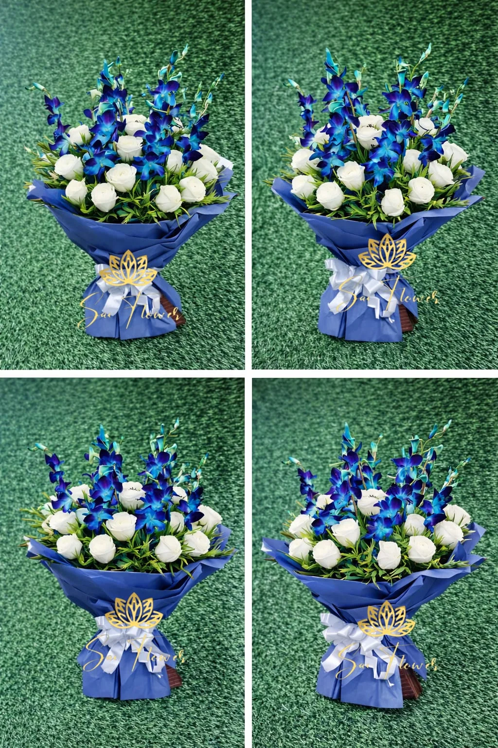 Luxury Blue Orchid & White Rose Bouquet – Premium Exotic Flower Arrangement by Sai Flower gallery