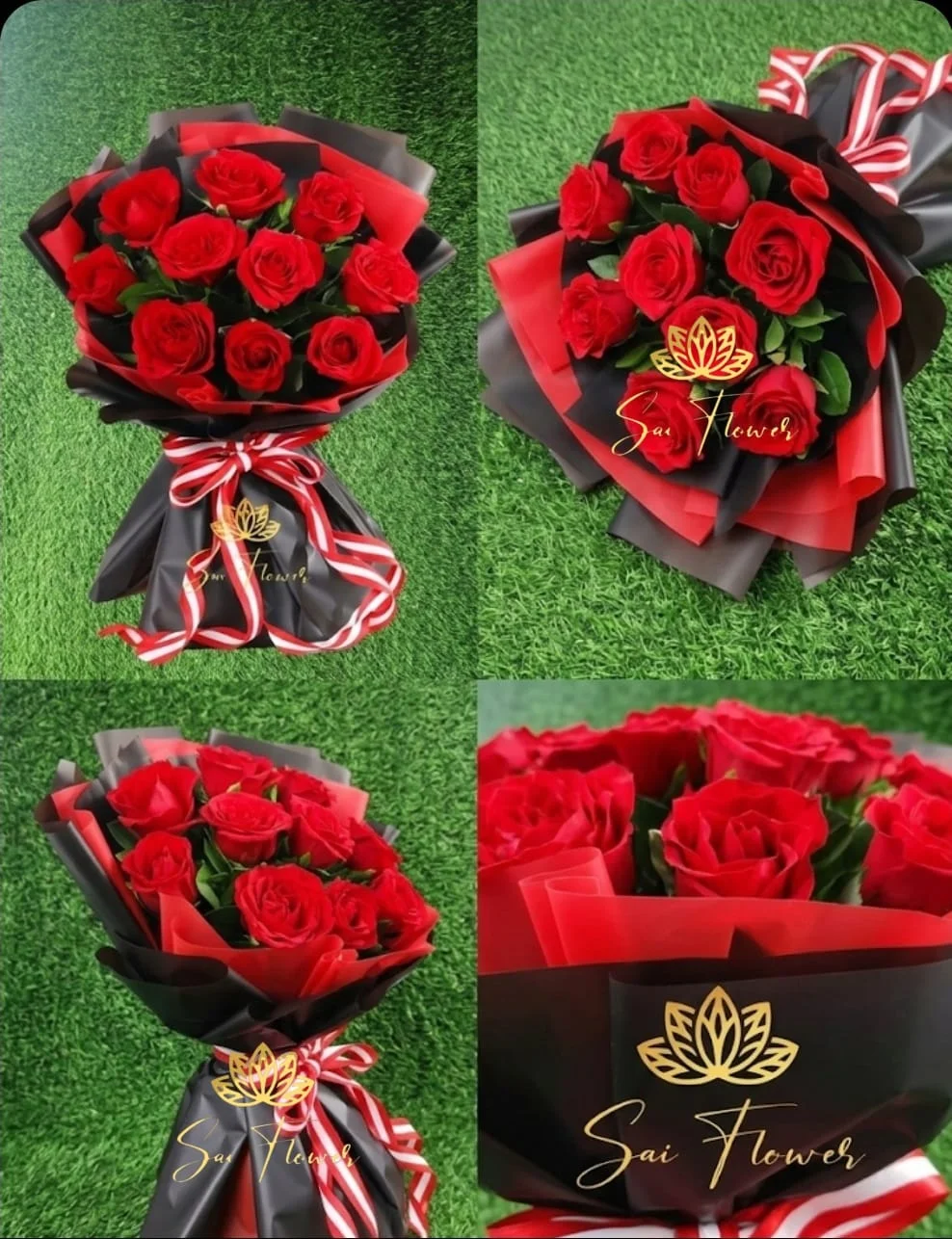 Premium 10 Red Roses Bouquet – Luxury Romantic Flower Arrangement in Black & Red Wrap gallery