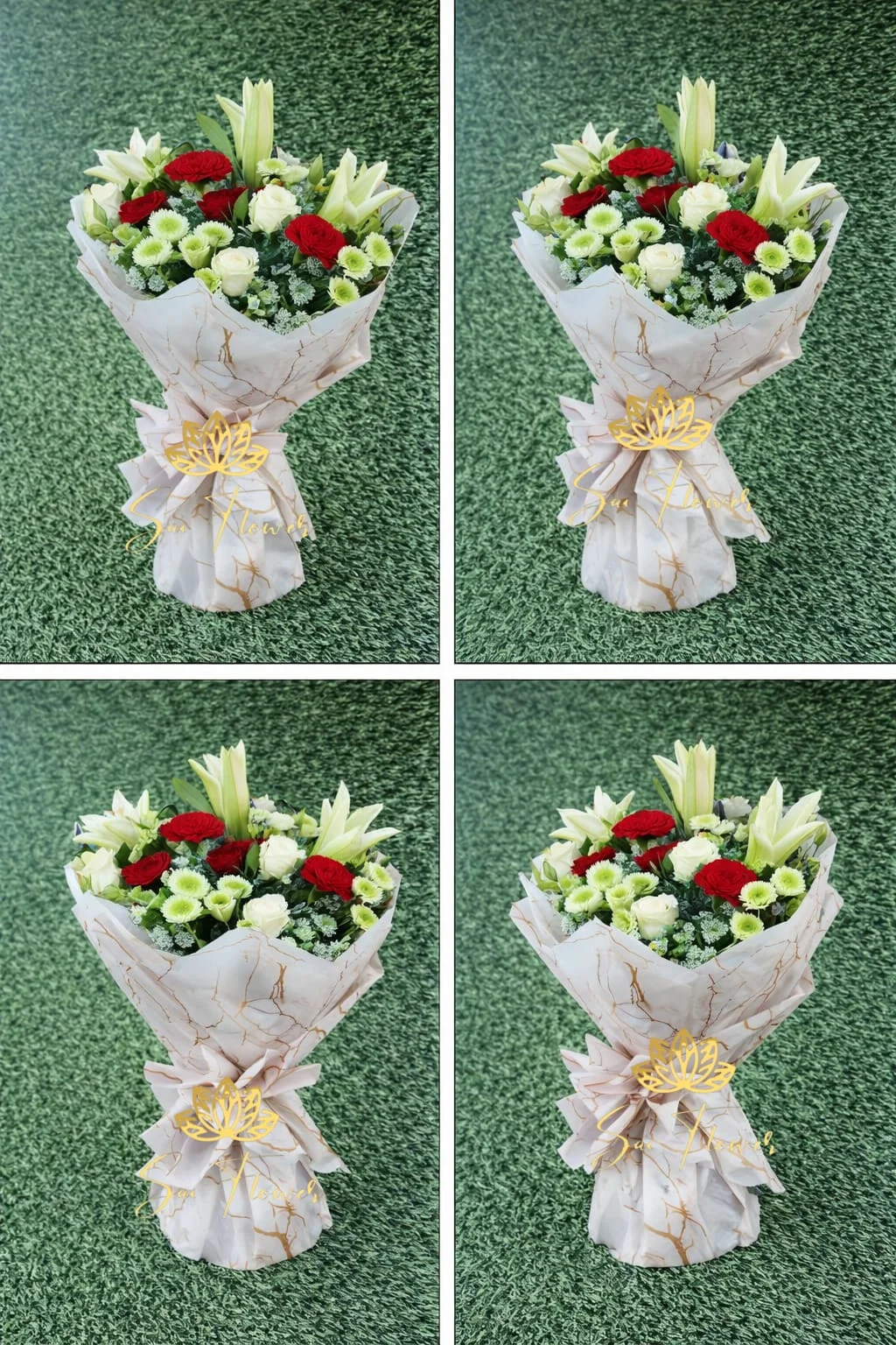 Premium White Lily & Red Carnation Bouquet – Elegant Mixed Flower Arrangement gallery
