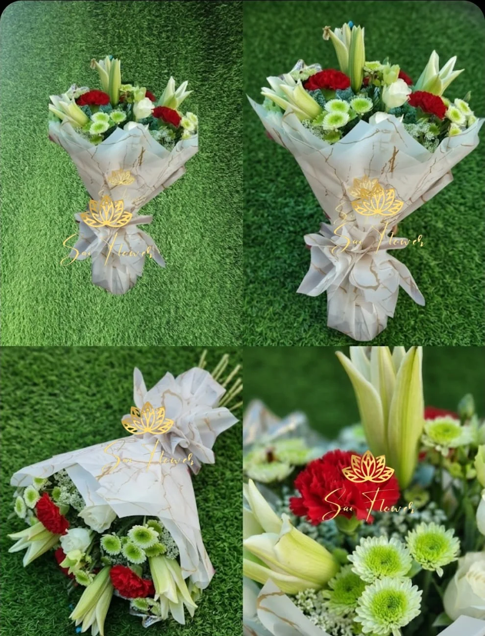 Premium White Lily & Red Carnation Bouquet – Elegant Mixed Flower Arrangement gallery