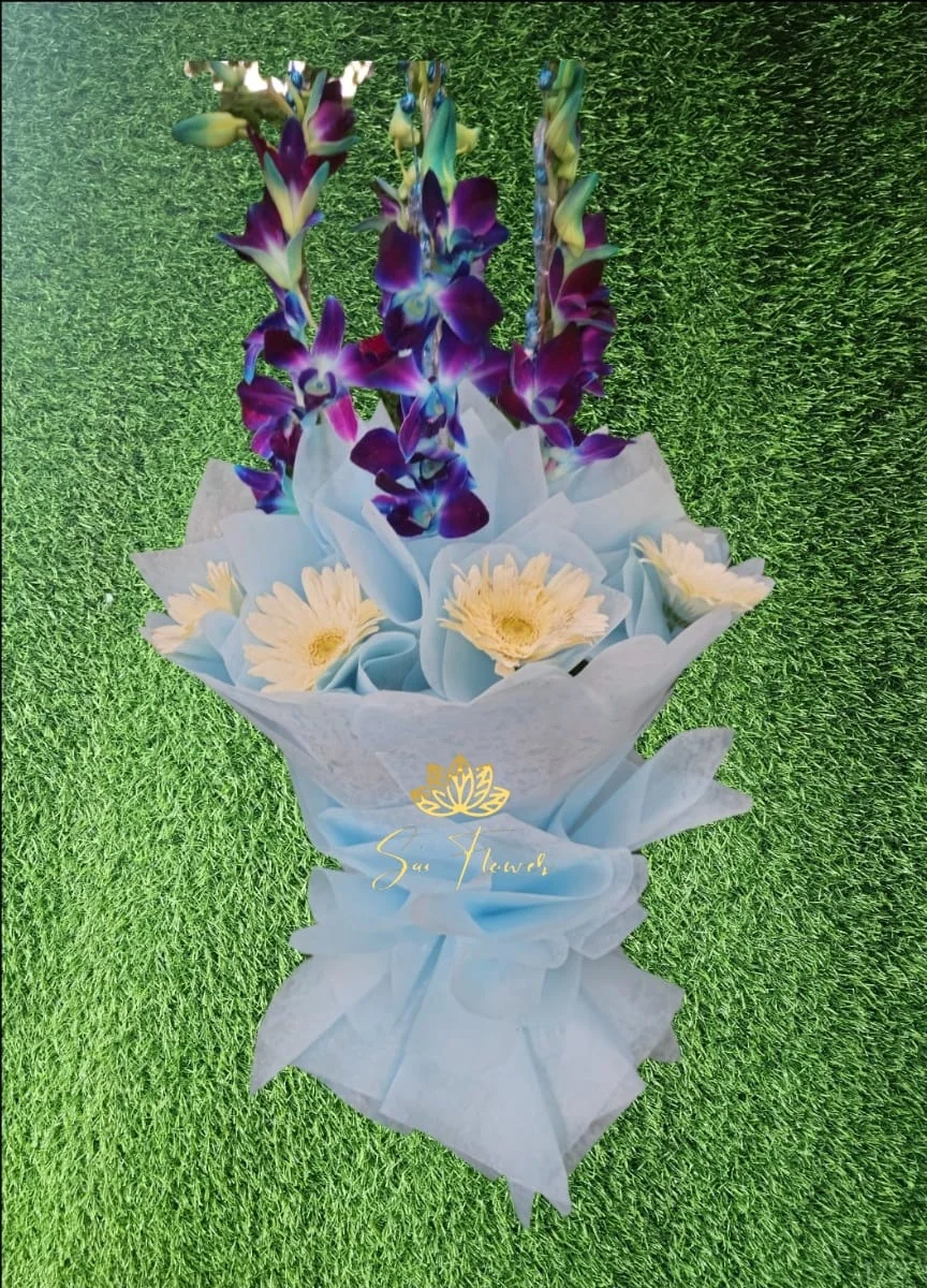 Luxury Purple Orchid & White Gerbera Bouquet – Premium Exotic Flower Arrangement gallery