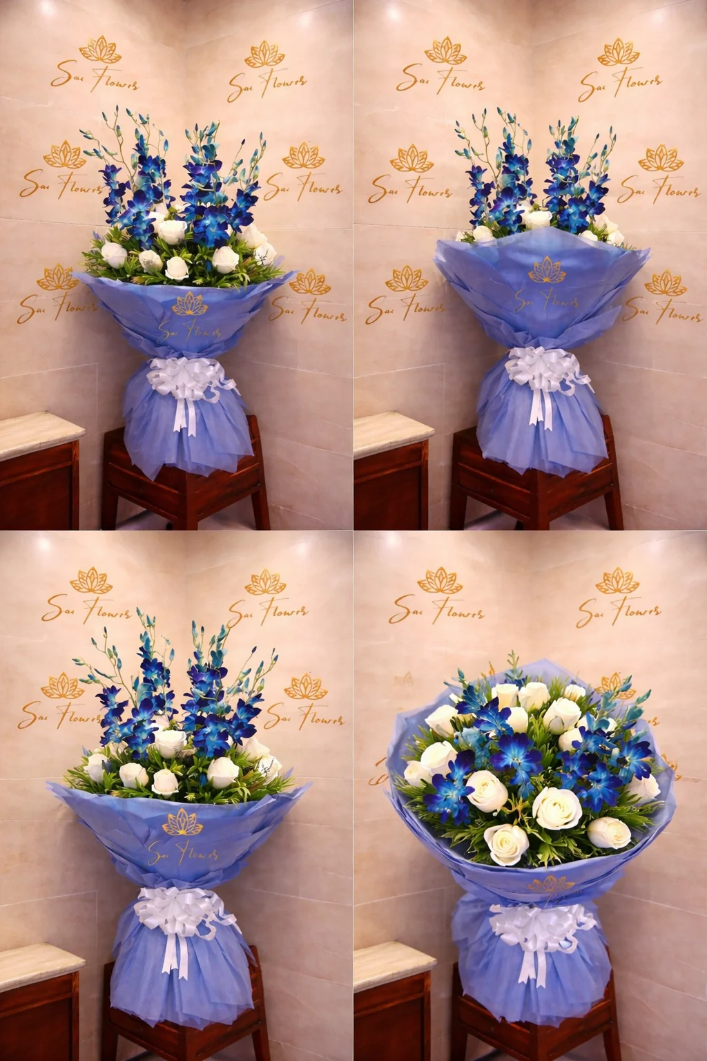 Premium Blue Orchid & White Rose Luxury Bouquet – Elegant Designer Flower Arrangement gallery
