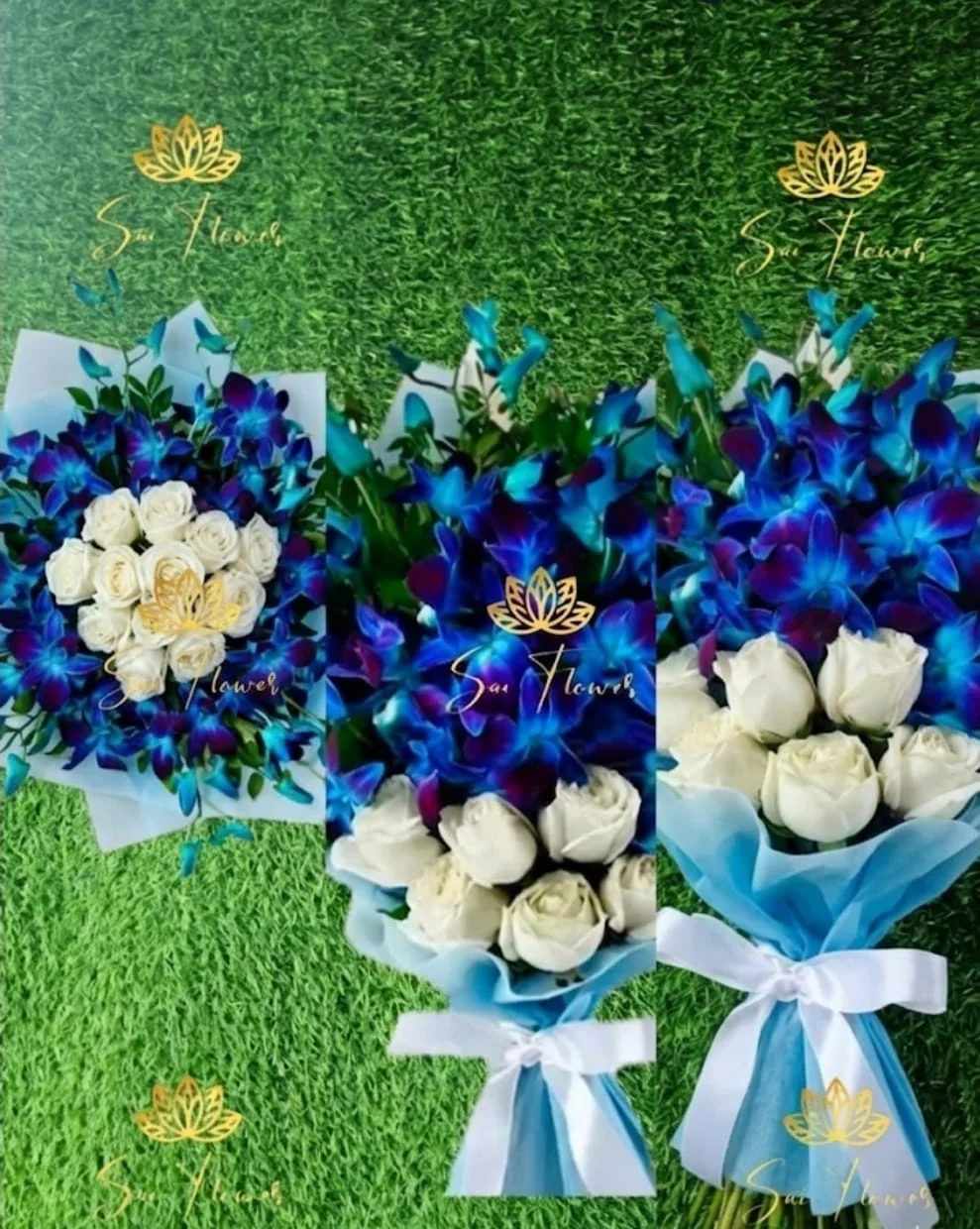 Blue Orchid & White Rose Luxe Bouquet gallery