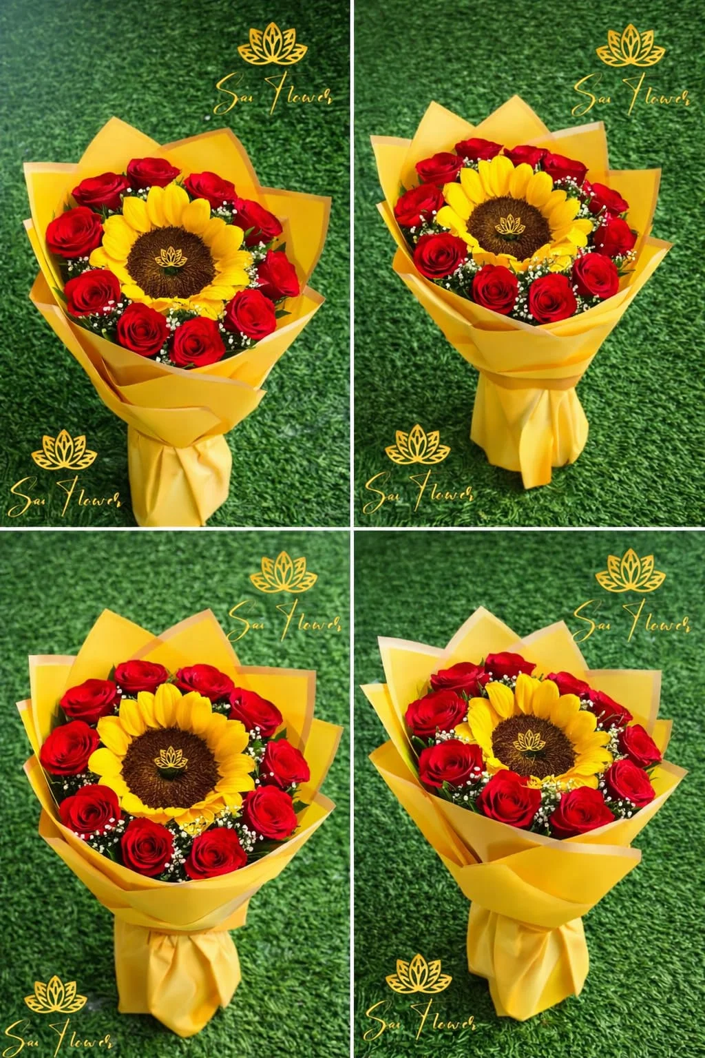 Golden Sunflower & Red Rose Charm Bouquet gallery