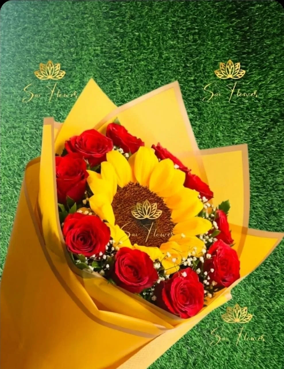 Golden Sunflower & Red Rose Charm Bouquet gallery