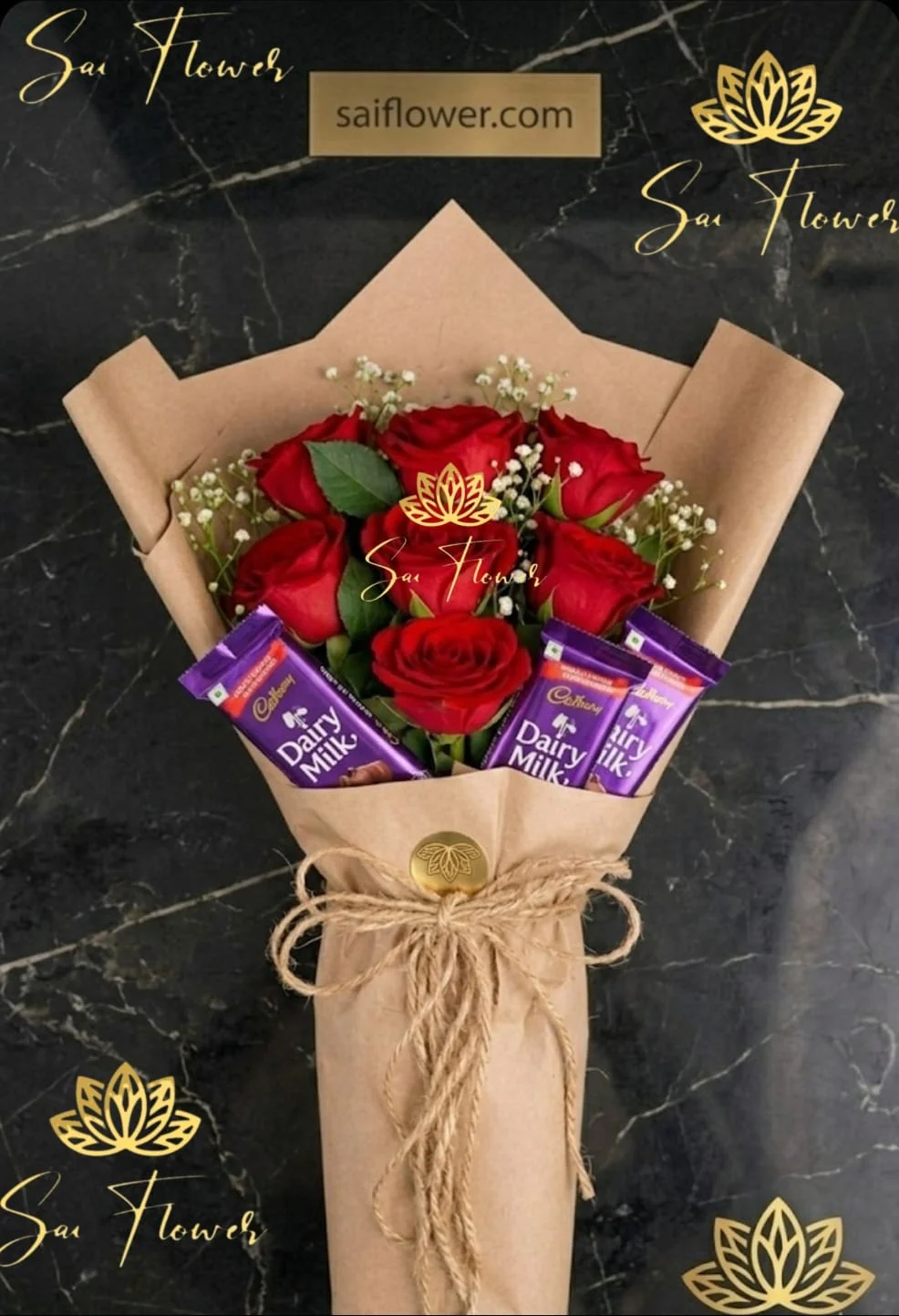 Premium Red Rose & Cadbury Dairy Milk Chocolate Bouquet - Deluxe Delhi Florist gallery