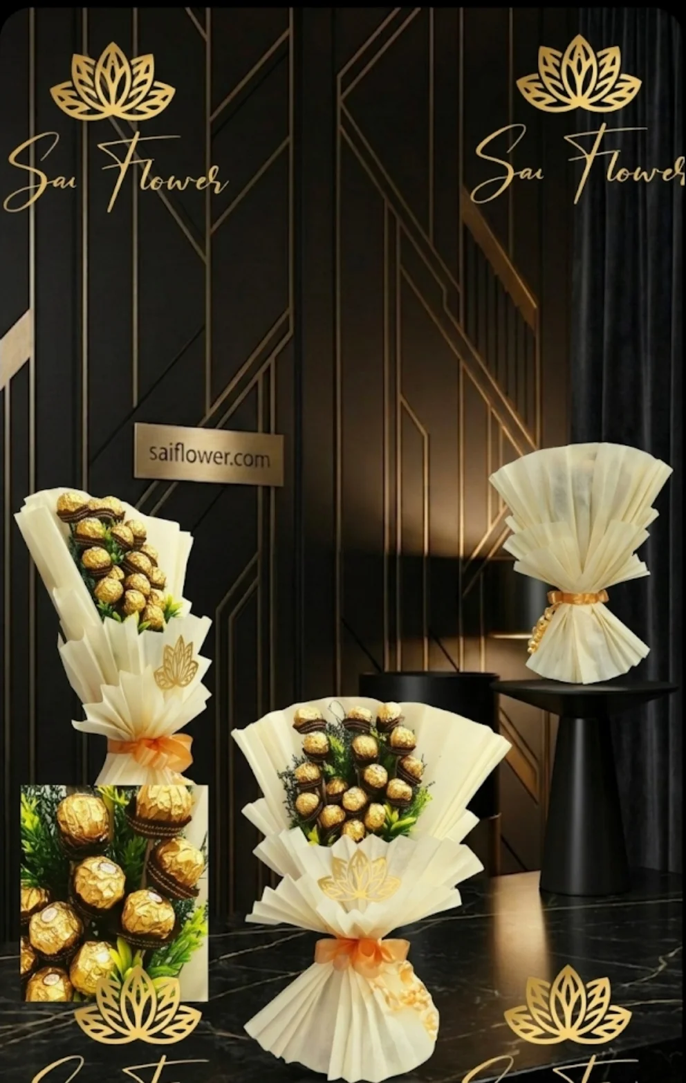 Pure Gold Rocher Indulgence - Luxury Ferrero Rocher Flower Bouquet | SaiFlower Delhi gallery