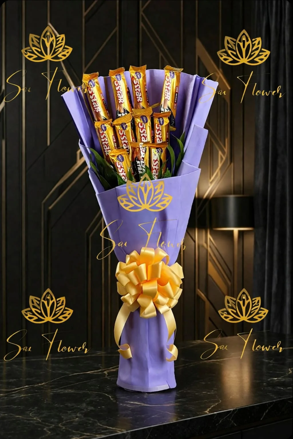 5-Star Golden Splendor: Premium Chocolate Bouquet with Lavender Wrap (Delhi NCR Delivery) gallery