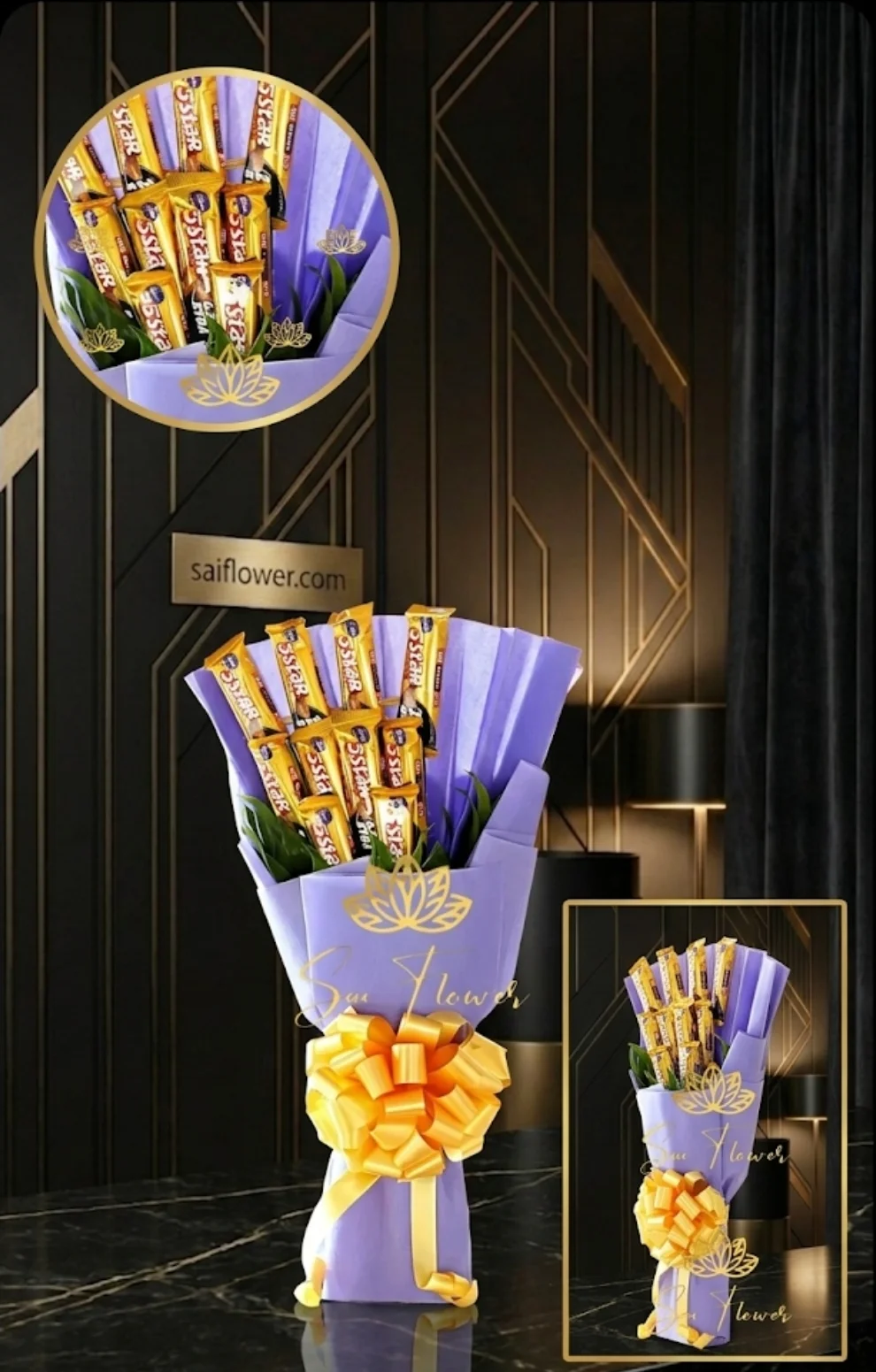 5-Star Golden Splendor: Premium Chocolate Bouquet with Lavender Wrap (Delhi NCR Delivery) gallery