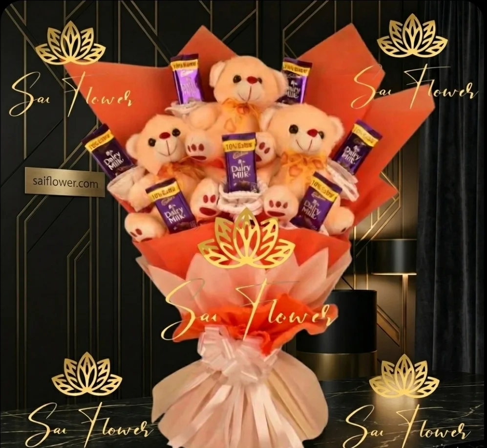 Delhi's Deluxe Cadbury Chocolate & Trio Teddy Bear Sweetest Surprise Bouquet gallery
