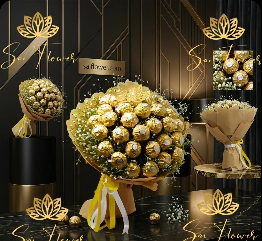 Golden Symphony: Luxury Hazelnut Truffle & Baby’s Breath Bouquet (Delhi) gallery