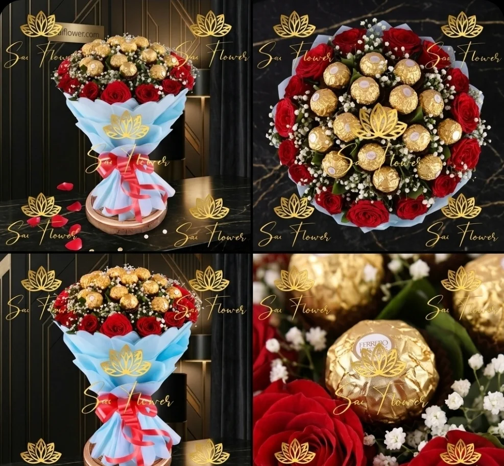 'Golden Love Story' Red Rose & Ferrero Chocolate Bouquet | Best Florist in Delhi gallery