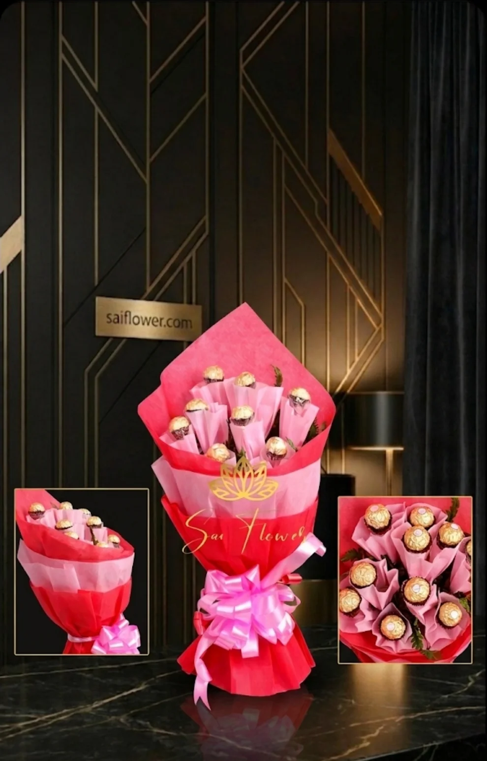 The 'Eternal Indulgence' Premium Chocolate & Crafted Pink Paper Rose Bouquet | A Unique Delhi Gifting Experience by SaiFlower gallery