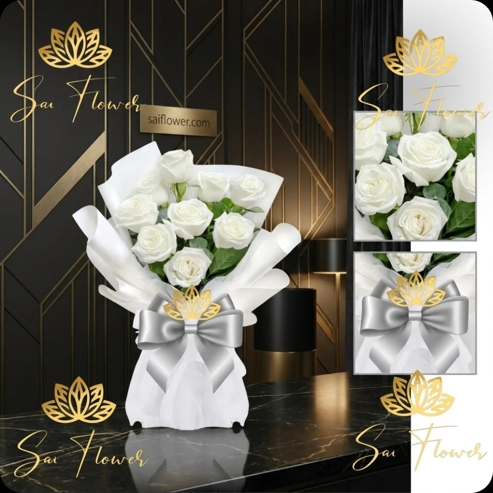 Pristine White Rose Bouquet - Sai Flower's Luxury Delhi Florist Delivery gallery