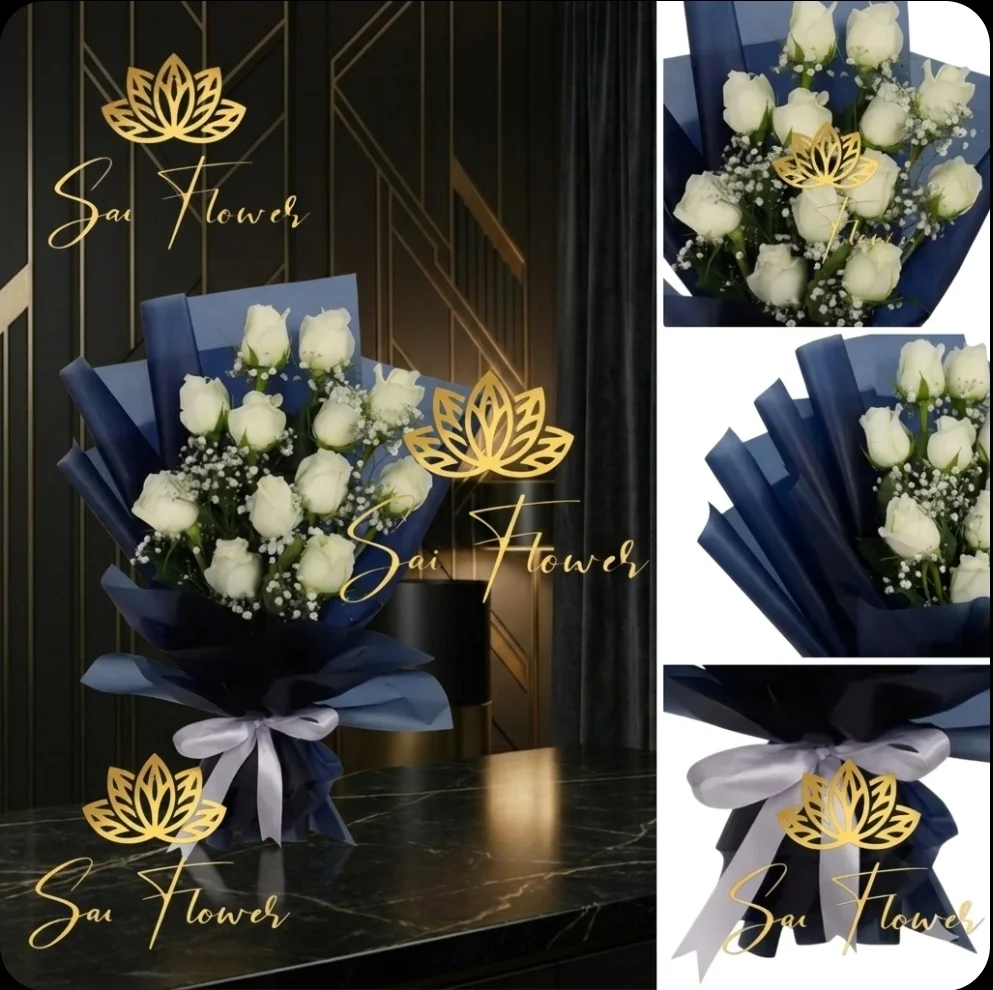 The "Azure Radiance": 12 Flawless White Roses & Baby's Breath Bouquet | Premium Delhi Florist gallery