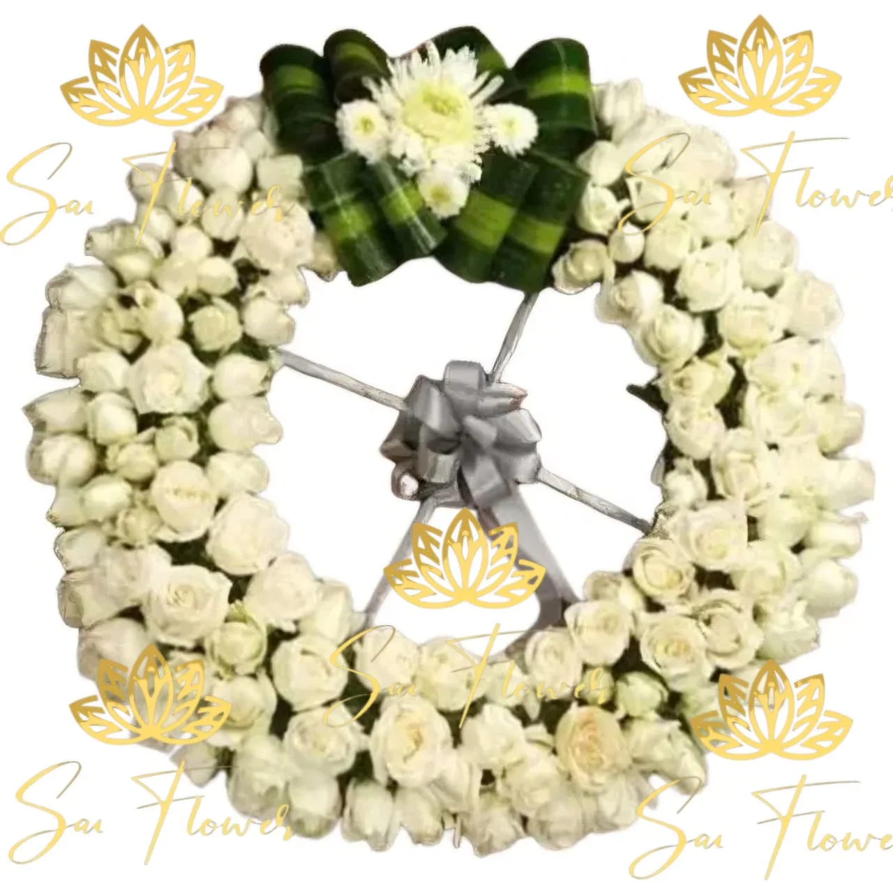 Elysian Purity White Rose & Chrysanthemum Wreath - Premium Florist Delhi gallery