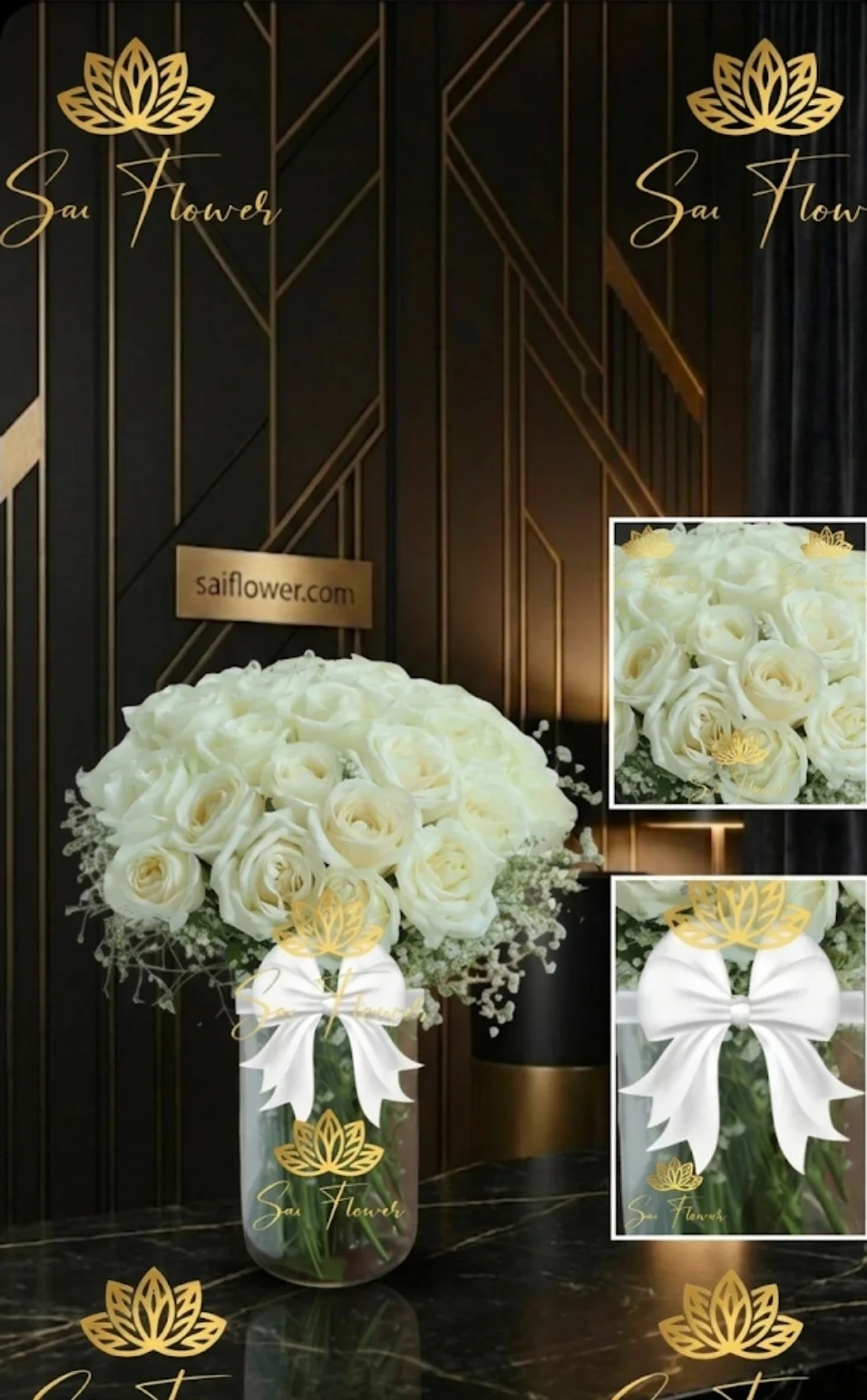 Majestic Ivory Love: Premium White Rose & Gypsophila Vase Arrangement for Delhi gallery