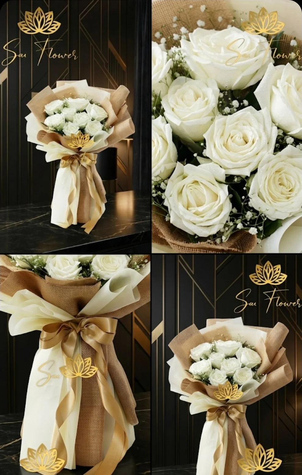 The 'Ivory Embrace' – Luxe White Rose & Jute Bouquet | Same Day Delivery Delhi gallery