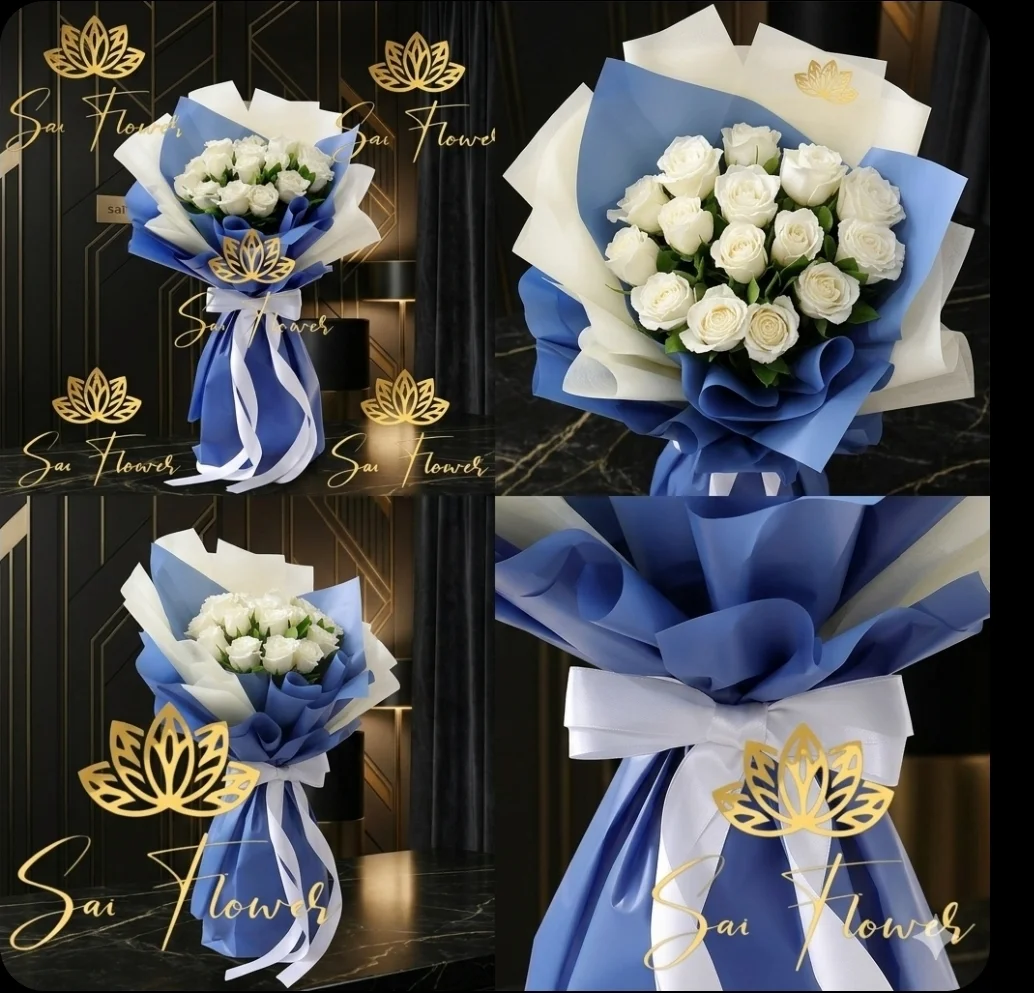 Oceanic Elegance: White Rose & Blue Luxury Bouquet - Delhi Florist Exclusive gallery