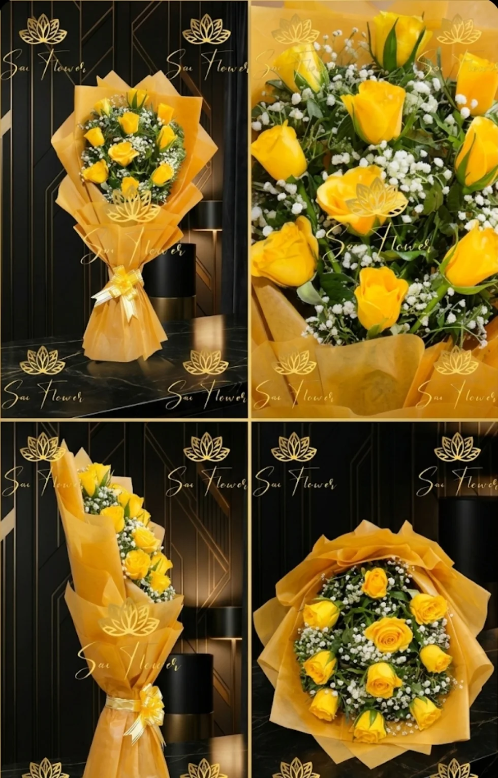 Pure Golden Radiance - Premium Yellow Roses & Baby’s Breath Bouquet (Delhi Florist) gallery
