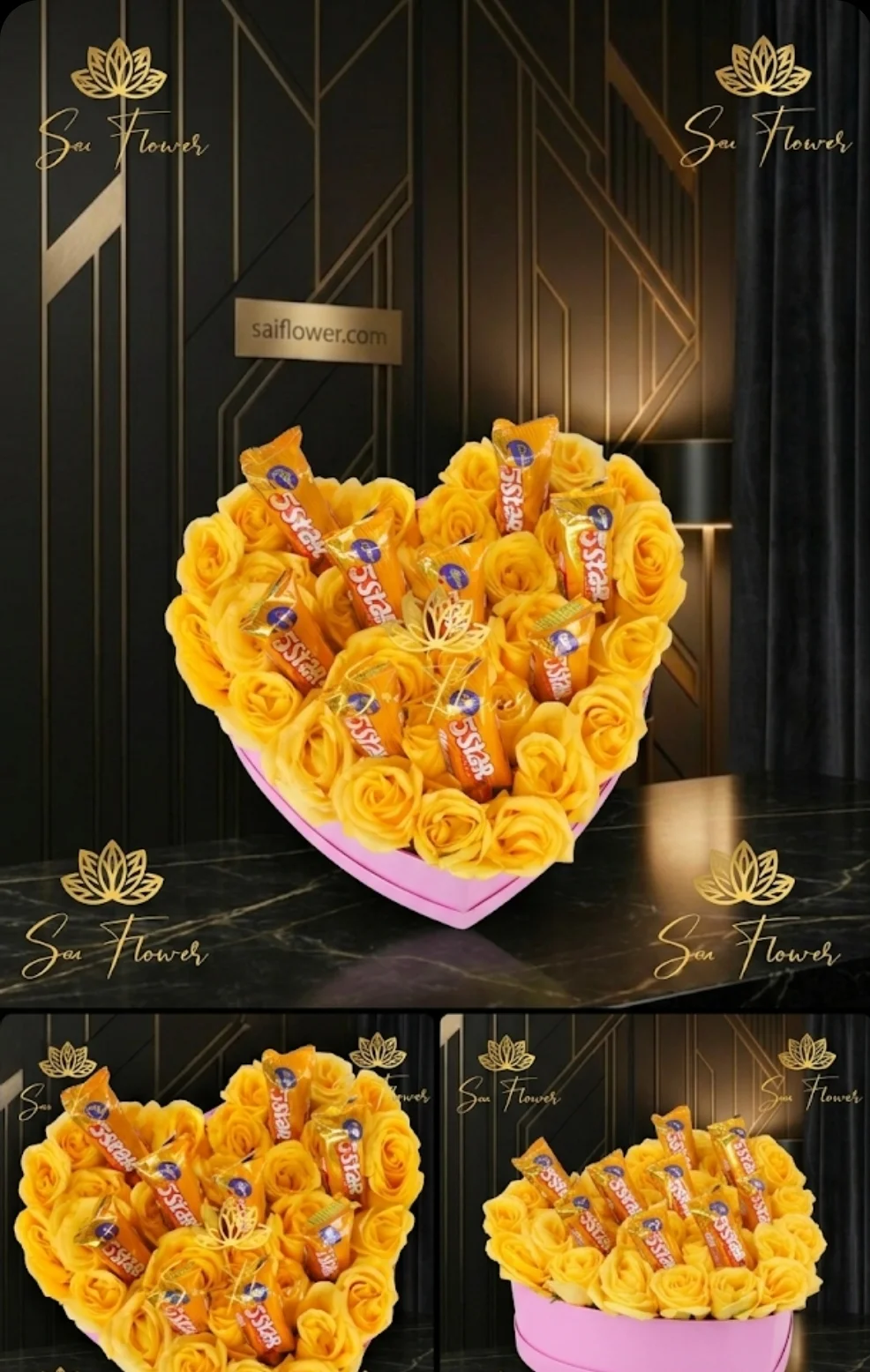 Golden Heartburst: Yellow Roses & 5 Star Chocolate Heart Box - Delhi Delivery gallery