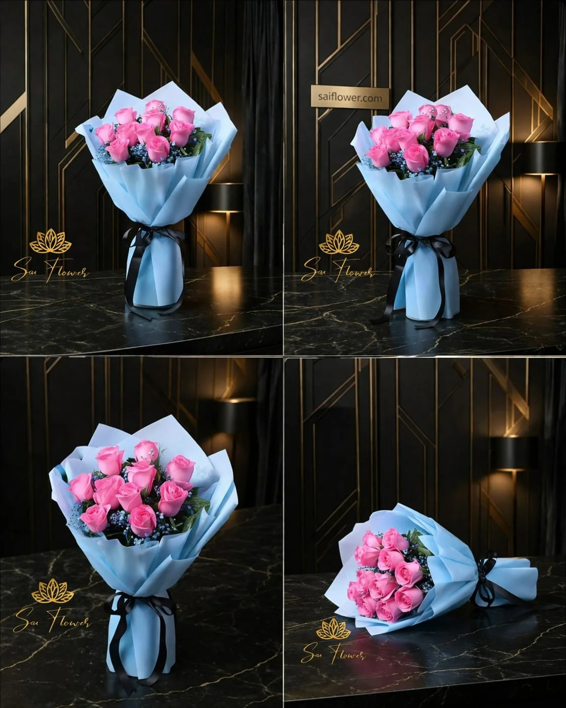Elegant Blush Romance: Premium Pink Rose & Baby's Breath Bouquet in Delhi gallery