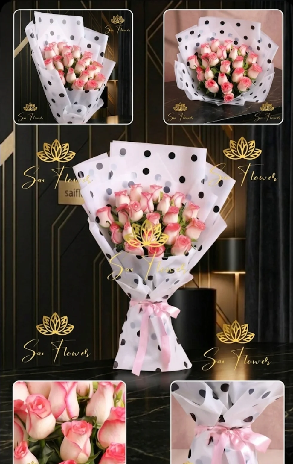 Sai Flower Divine Blush: 20 Pink Roses Polka-Dot Bouquet - Online Florist Delhi gallery