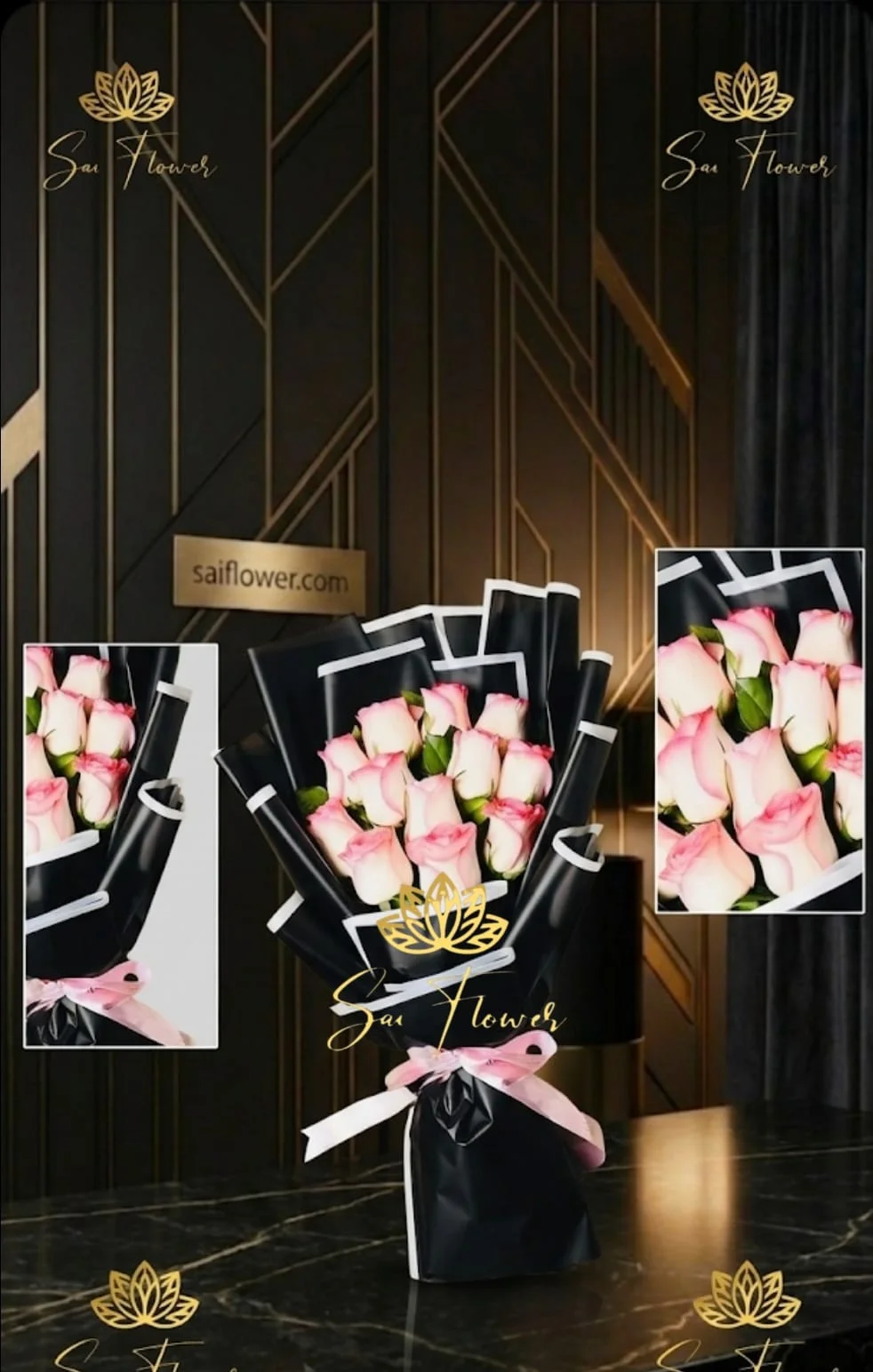 Luxury Blush Harmony: Pink & Pearl Bi-color Rose Bouquet from Delhi's Premium Florist, SaiFlower gallery