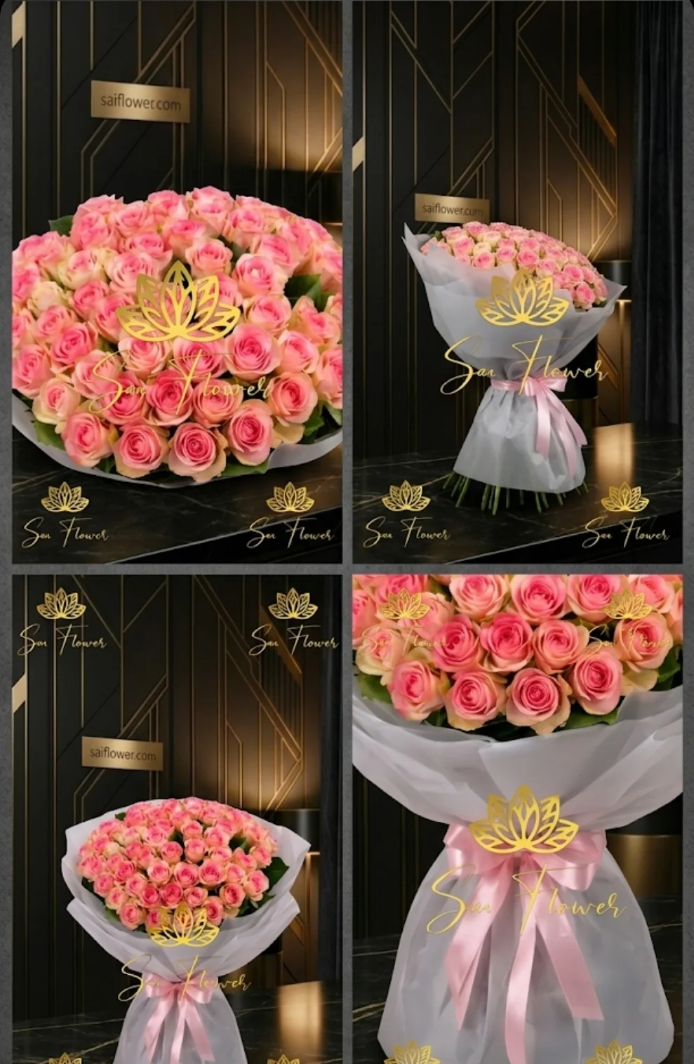 The Golden Pink Reign Deluxe Rose Bouquet – Premium Fresh Flowers from SaiFlower Delhi Florist gallery