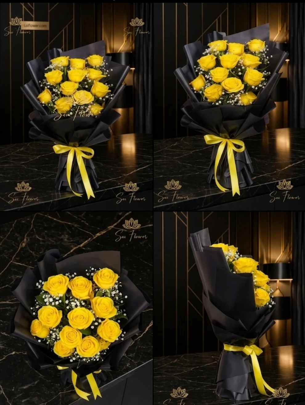 Gemini said Golden Sunshine Premium Yellow Rose Bouquet – 12 Stem | Luxury Delhi Florist gallery