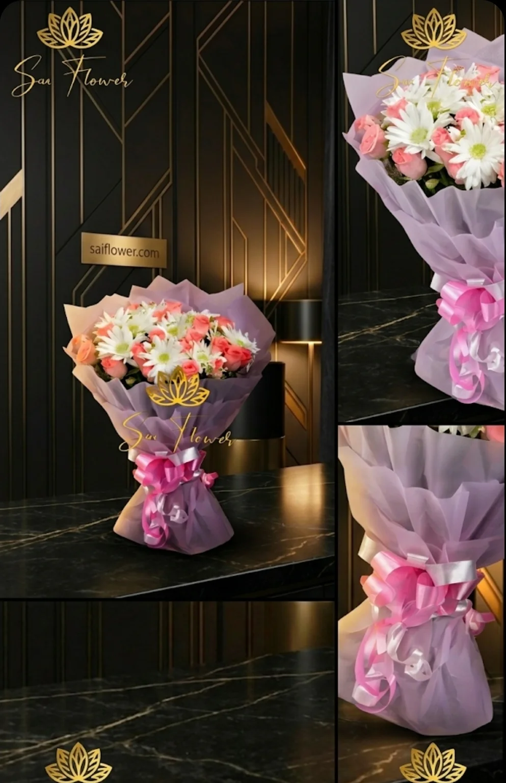 Elegant Affection' Pink Rose & White Daisy Flower Bouquet - Exquisite Flower Gifting in Delhi gallery